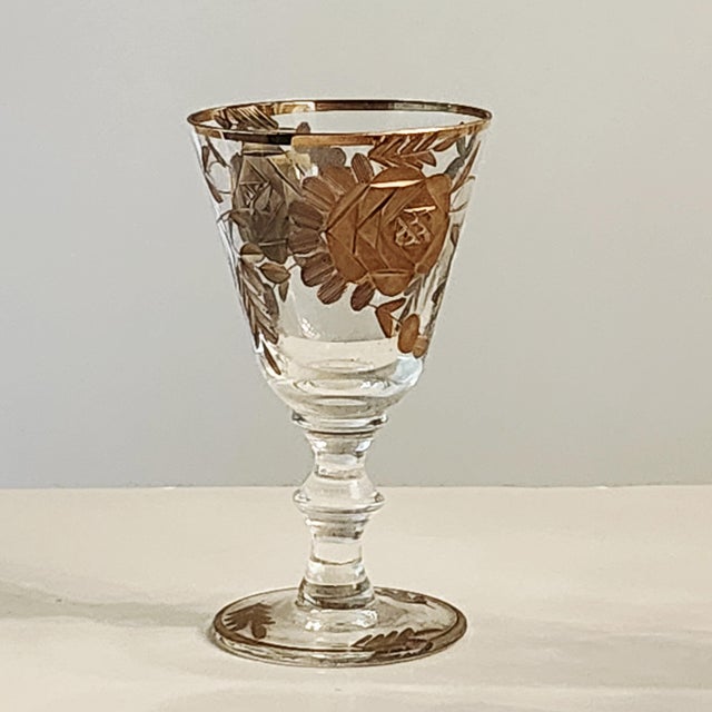 1960s 1960s Set of 6 24k Gold Encrusted Crystal Cordial Shot Stem Barware Set For Sale - Image 5 of 13