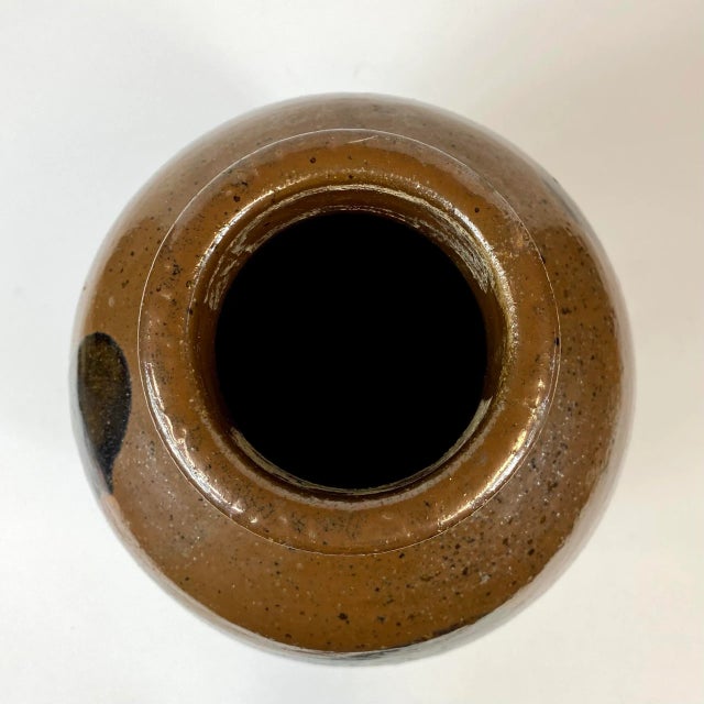 17th Century 17th Century Japanese Edo Period Ceramic Brown Wine Jug With Silver Sheen For Sale - Image 5 of 9