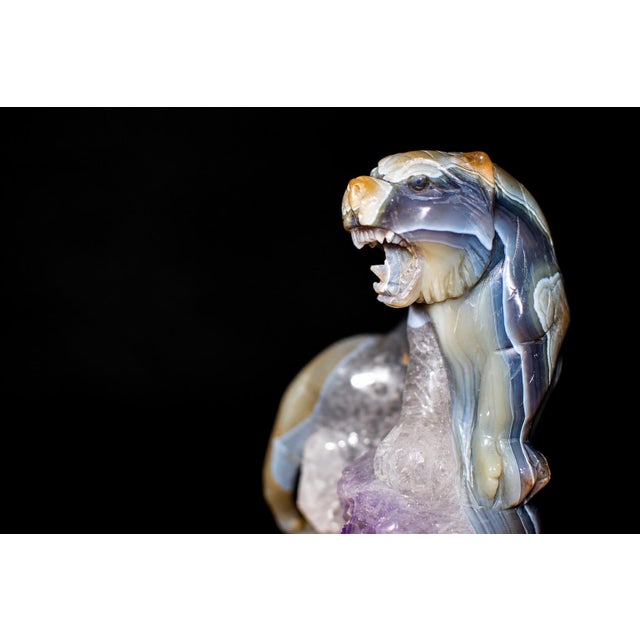 Hand-Carved Gemstone Tiger Agate on Amethyst Rock For Sale - Image 10 of 13