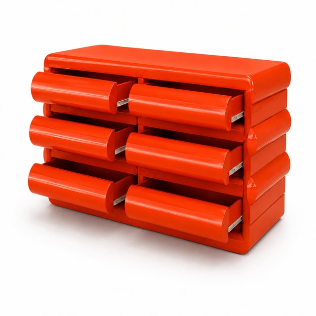 Postmodern Orange Lacquered Bullnose Dresser For Sale - Image 4 of 4