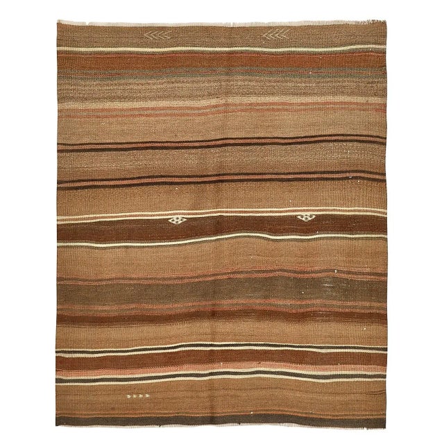 Textile Mid 20th Century Vintage Brown Kars Kilim Rug For Sale - Image 7 of 7