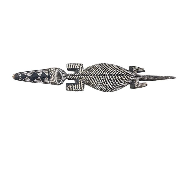 African Vintage African Life Size Wooden Sculpture Black and White of a Crocodile Nuna Bobo Burkina Faso 78" For Sale - Image 3 of 8