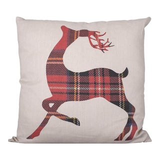 Tartan Plaid Reindeer Linen Pillow For Sale