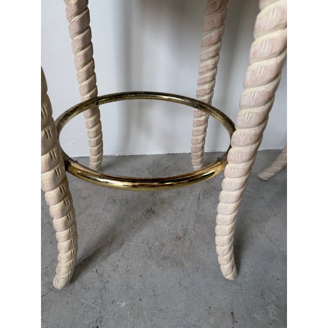 Vintage Carved Wood & Cane Swivel Bar Stools – A Pair For Sale - Image 10 of 12