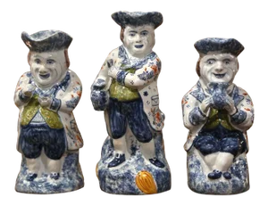19th Century French Normand Painted Barbotine Ceramic Pitchers - Set of Three
