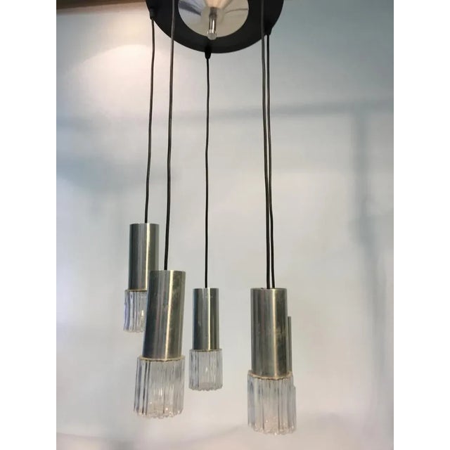 Italian Fontana Arte Style Italian 1970s Five Light Pendant Chandelier For Sale - Image 3 of 7