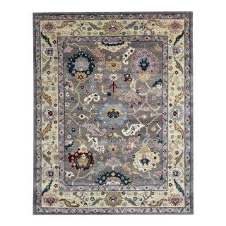 8x10 Gray Hand-Knotted Wool Botanical Abundance Classic Traditional Carpet Rug For Sale