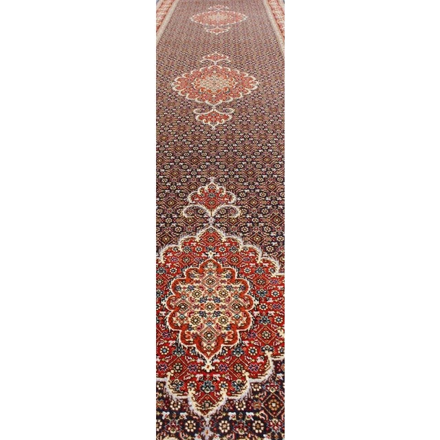 Vintage Persian Tabriz Runner Featuring Central Medallion Motifs on Navy Field 2'7 X 12'7 For Sale - Image 10 of 13