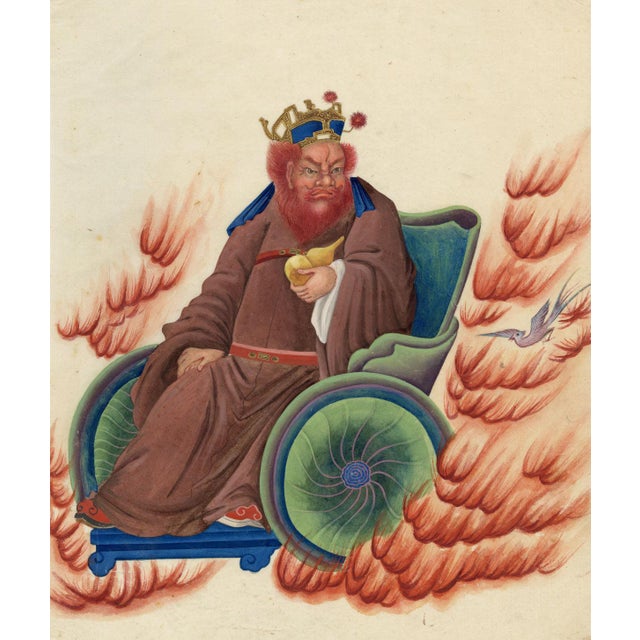 Paper Canton School Artist, Taoist Deity Wang Lingguan, 18th Century, Gouache Painting on Paper For Sale - Image 7 of 7