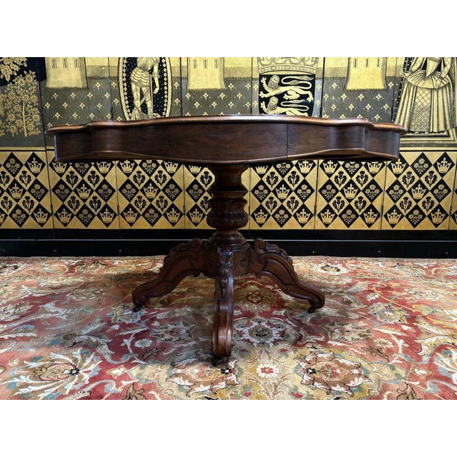 Fiddle Pedestal Table in Walnut For Sale - Image 11 of 11