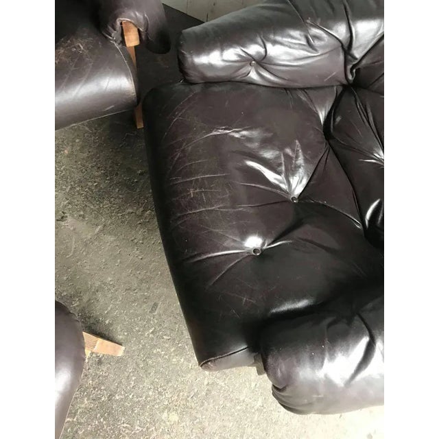 Mid-Century Modern Mid-Century Brown Tufted Leather Armchairs & Ottoman in the Style of Percival Lafer, 1960s, Set of 3 For Sale - Image 3 of 10