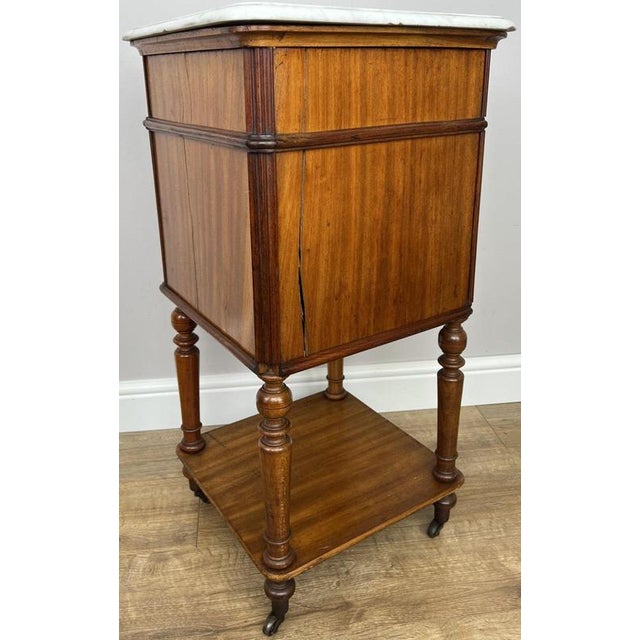 Antique French Walnut Bedside Table with Marble Top For Sale - Image 5 of 16