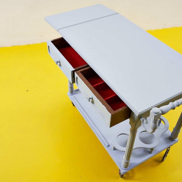 Blue Serving Bar Cart with Drawers For Sale - Image 8 of 9