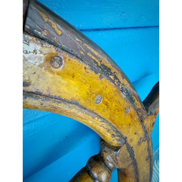 Large Vintage Wooden Ship Wheel 38.5” Nautical Helm W/ Patina For Sale - Image 4 of 12