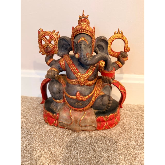 Vintage Mid-Century Signed Balinese Hand-Carved Ganesha Wood Sculpture by I Wayan Pageh For Sale - Image 9 of 12