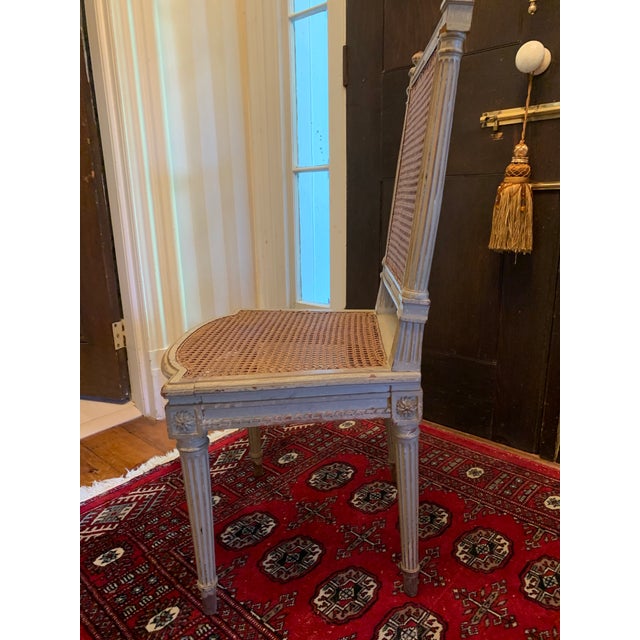 Late 19th Century French Neoclassical Distressed Painted and Cane Chairs - a Pair For Sale - Image 5 of 11