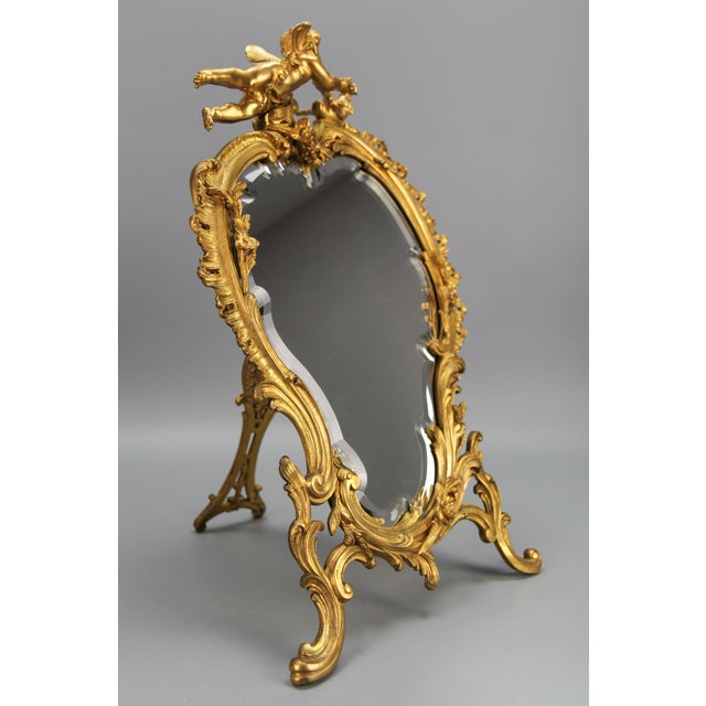 Rococo French Gilt Bronze Desktop Mirror with Cherub and Bird, 1890s For Sale - Image 14 of 18