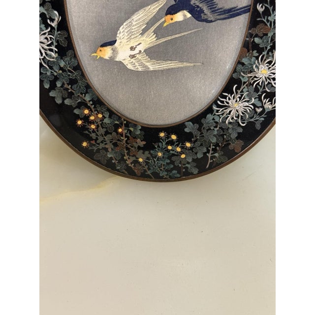 Paint 1900s Rare Japanese Cloisonne Enamel Oval Frame With Chrysanthemums, Manner of Hayashi For Sale - Image 7 of 14