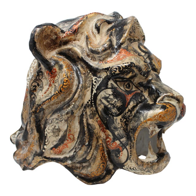Papier Mache Lion's Head Sculpture For Sale