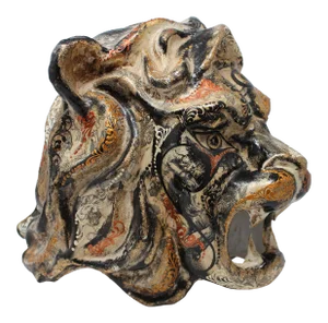 Papier Mache Lion's Head Sculpture