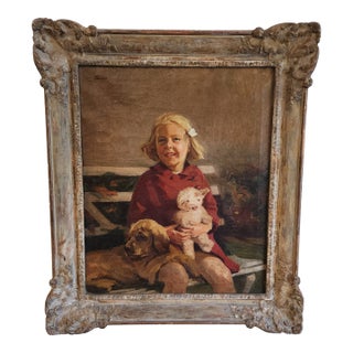 Early 20th Century Girl and Friends Oil on Canvas Portrait by John Trubee For Sale