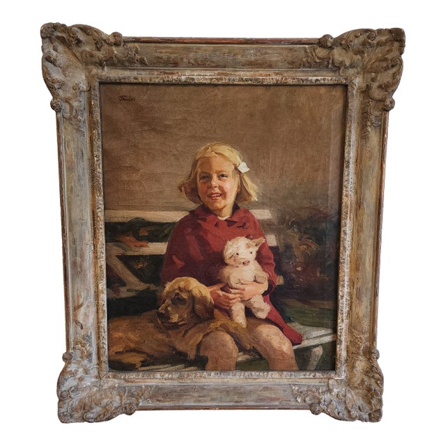 Early 20th Century Girl and Friends Oil on Canvas Portrait by John Trubee For Sale
