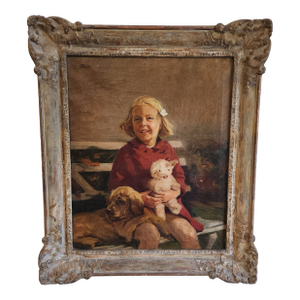 Early 20th Century Girl and Friends Oil on Canvas Portrait by John Trubee