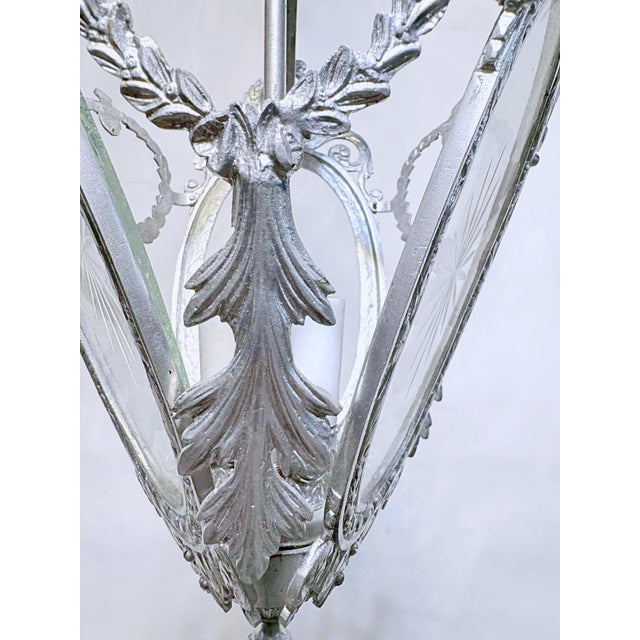 Traditional Vintage Lantern With Etched Glass Panels For Sale - Image 3 of 8