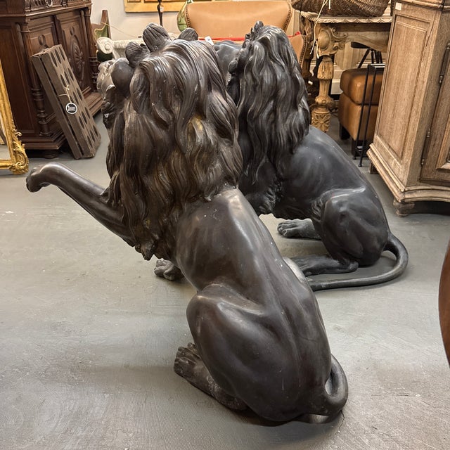 Pair of Patinated Bronze Lions For Sale - Image 4 of 7
