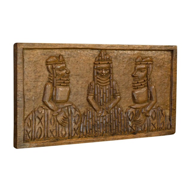 1950s Tribal Scene Hand Carved Wooden Plaque For Sale - Image 9 of 9