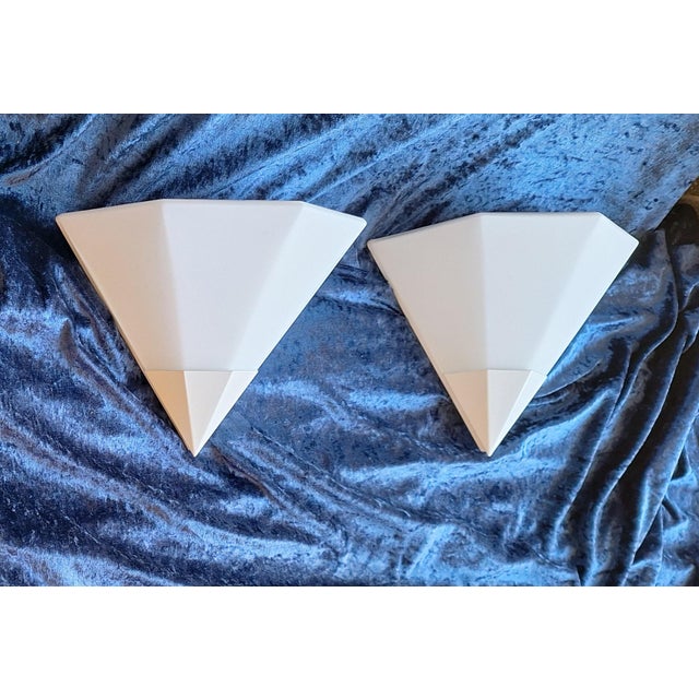 White Vintage Flat Wall Lamps in Opaque White Glass and White Metal Mount from Glashütte Limburg, 1980s, Set of 2 For Sale - Image 8 of 11