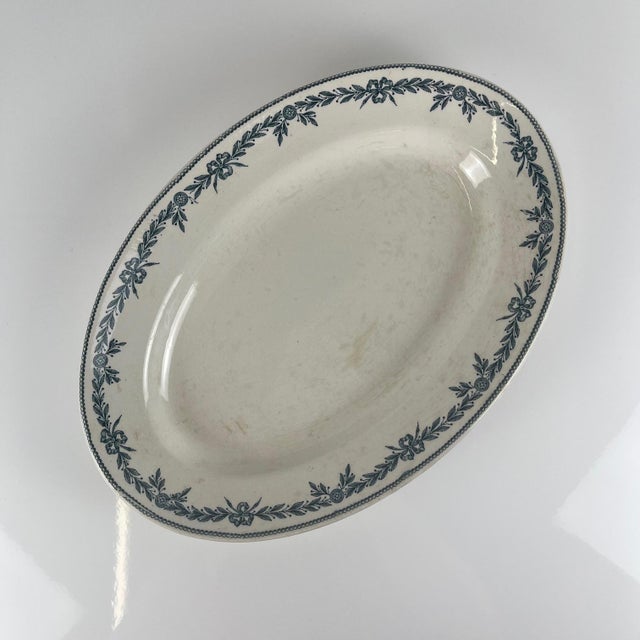 Large Oval Earthenware Platter with Laurels Pattern from Moulins des Loups, 1900s For Sale - Image 11 of 11