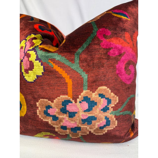 Custom pair of 22" pillows covered in Etro "Nimphea Floral velvet in color ruggine and backed in a coordinating velvet....