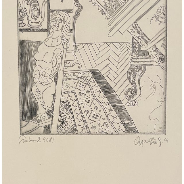 Etching on paper by Hungarian artist Gyarfas Gabor (born 1946) pencil signed inscribed and dated 1968. Combined shipping...