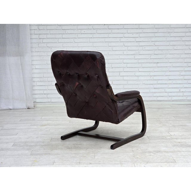 Scandinavian Lounge Chair in Brown Leather and Bentwood, 1970s For Sale - Image 10 of 18