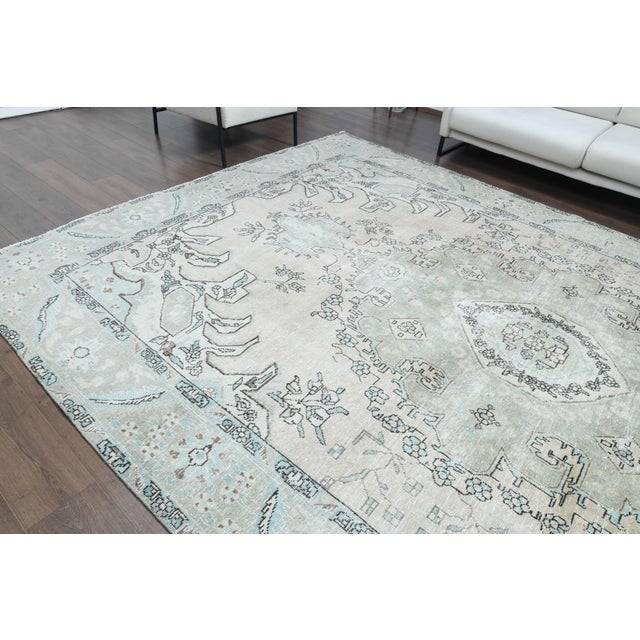 Textile 1960s Vintage Persian Handmade Wool Cotton Beige Area Rug For Sale - Image 7 of 11