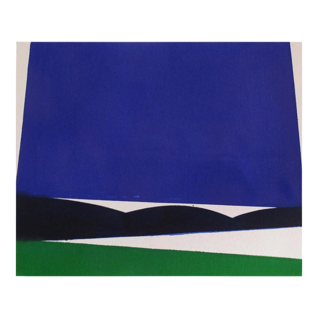 Contemporary Abstract Mixed Media on Paper Painting "Ondulation Bleu" by Guillaume Moschini For Sale