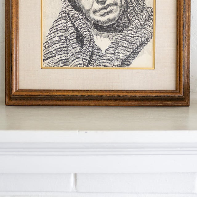 Early 20th Century Pen and Ink Portrait by Texas Artist Weldon Amerine For Sale - Image 10 of 11