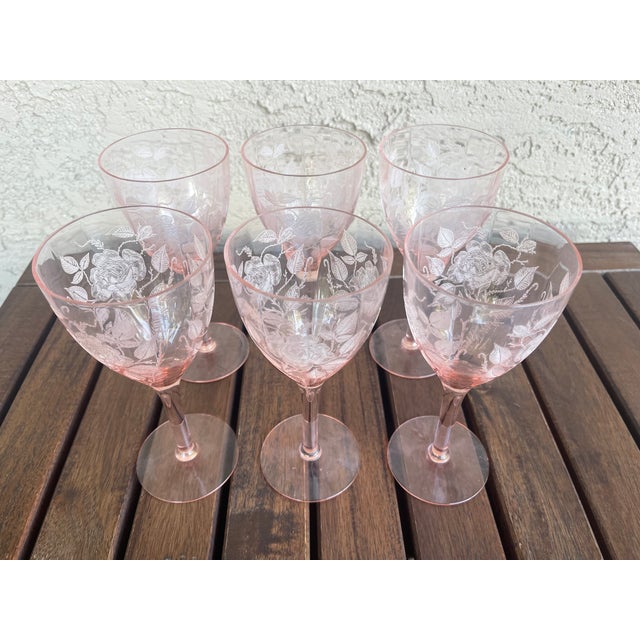 Pink Vintage Cambridge Glass Company’s Dresden Rose Pink Pattern Glassware - Setting for 6 For Sale - Image 8 of 9