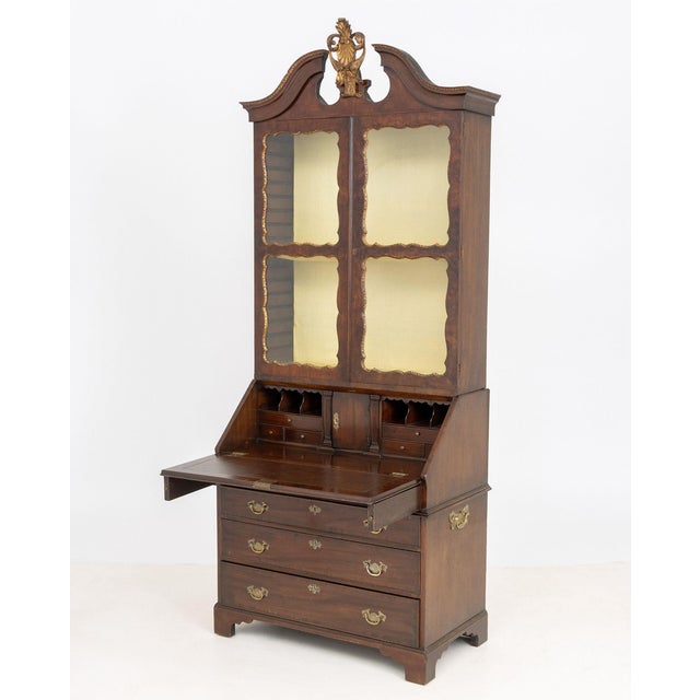 George II Style Parcel Gilt Walnut Bureau Bookcase, 19th Century For Sale In New York - Image 6 of 11