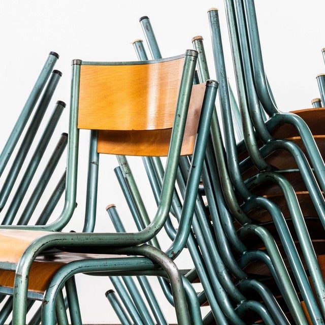 French Steel Green Stacking School Dining Chair from Mullca, 1950s For Sale - Image 4 of 11