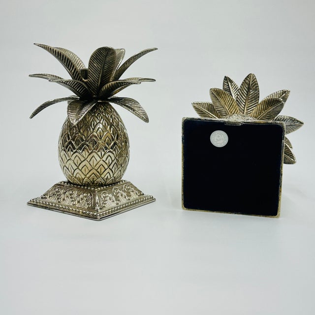 1980s Pair of Silver Plated Metal Pineapple Candle Holders by Godinger For Sale - Image 14 of 18
