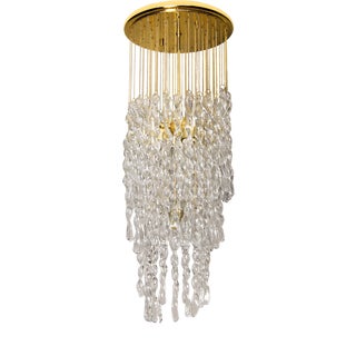 Murano Glass and Brass Spiral Cascade Chandelier, Italy, 1970s For Sale
