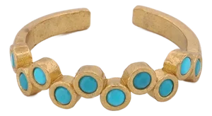 Turquoise Stone & Gold Zig Zag Stackable Adjustable Ring, Size 4