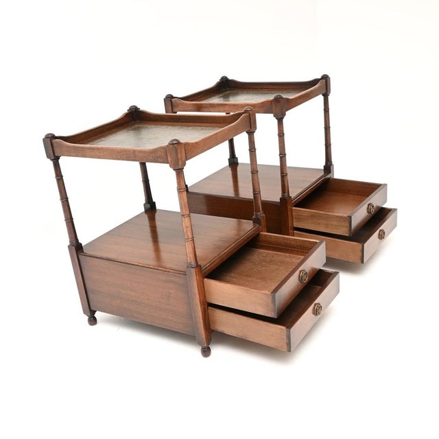 1930s Antique Georgian Leather Top Side Tables, 1930s, Set of 2 For Sale - Image 5 of 11