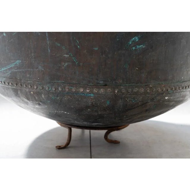 Antique Copper Cauldron with Iron Base & Decorations, 1800s For Sale - Image 3 of 13