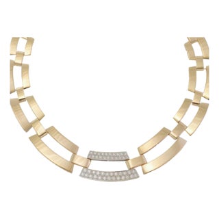Lovely 1ct Diamond 14k Gold Graduated Open Link Collar Necklace For Sale