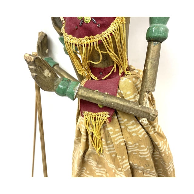 Yellow Vintage Javanese Rod Puppets on Display Stands—A Pair For Sale - Image 8 of 18