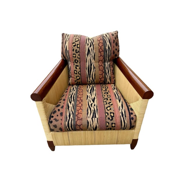 Contemporary Vintage Coastal Donghia “Merbau” Woven Rattan Lounge Chairs - A Pair For Sale - Image 3 of 12