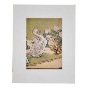1903 Matted Goose & Owl Children's Art Illustration